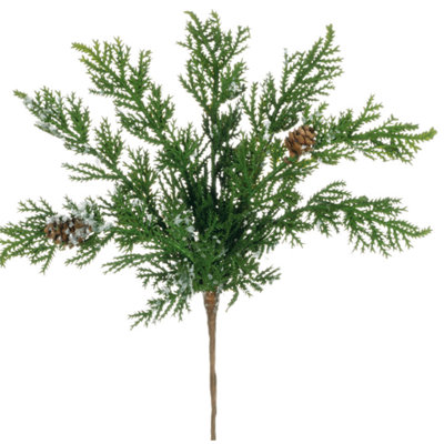 Sullivan's Set of 3 Christmas Cypress with Snow Pick, Green Faux Floral Stem , 10 Inch