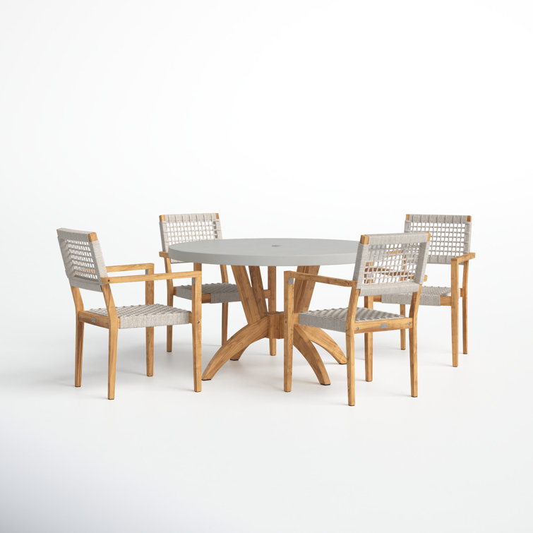 Justin 4 - Person Teak Wood Patio Dining Set with Round Table