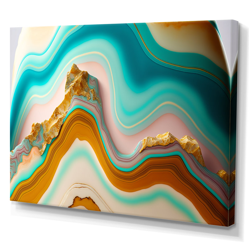 Liquide Harmony agate turquoise sur toile, H 24 po x l 32 po, Toile tendue