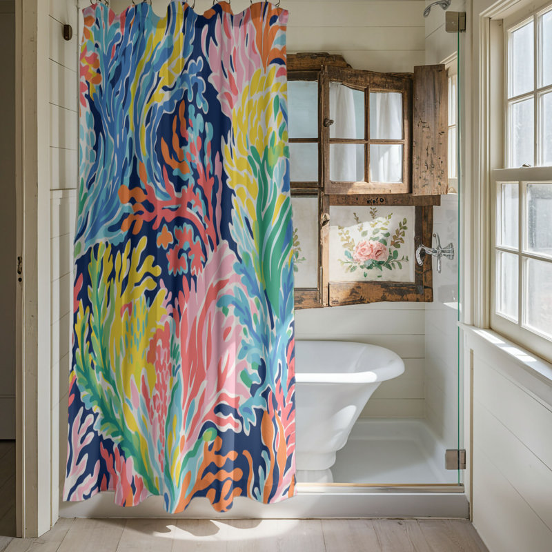 Preppy Ocean Patterns - 1 Piece Standard Shower Curtain, 74"H x 71"W