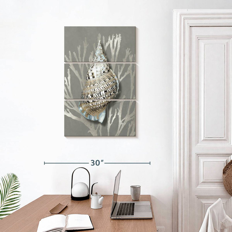 Aletra Shell Coral Silver On Gray I, 32'' H X 20'' W