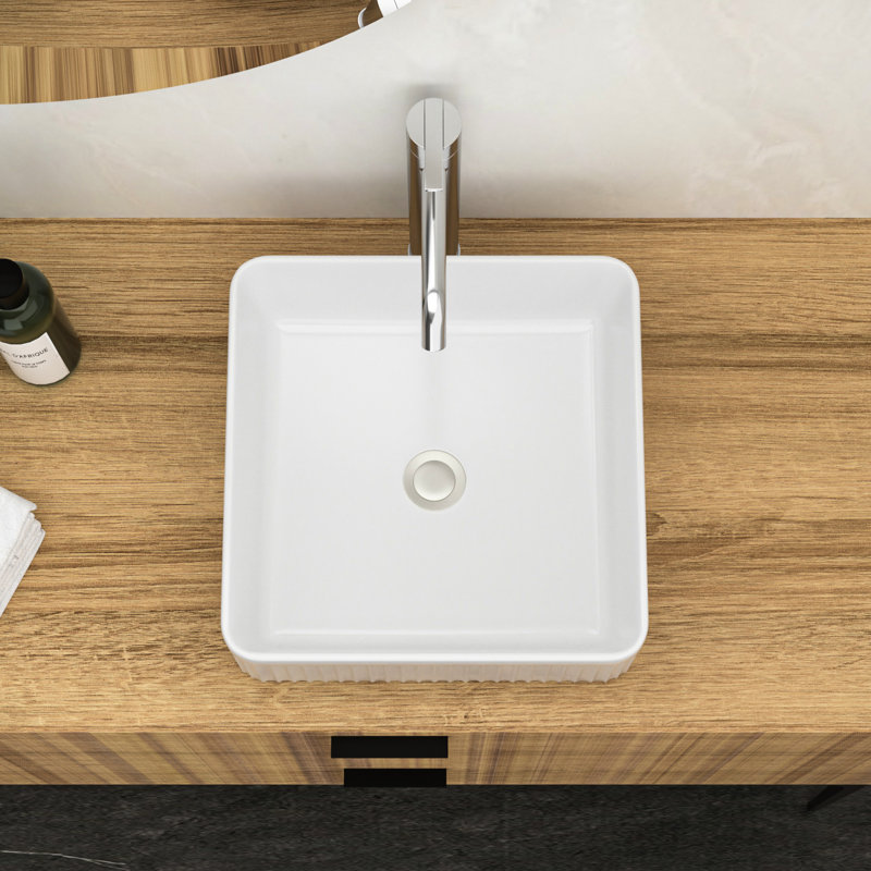 Ceramic Vessel Bathroom Square Sink 15.38"X15.38" - White, Smooth Finish, Modern For Home, Restaurant, Acid Resistance, Restaurant