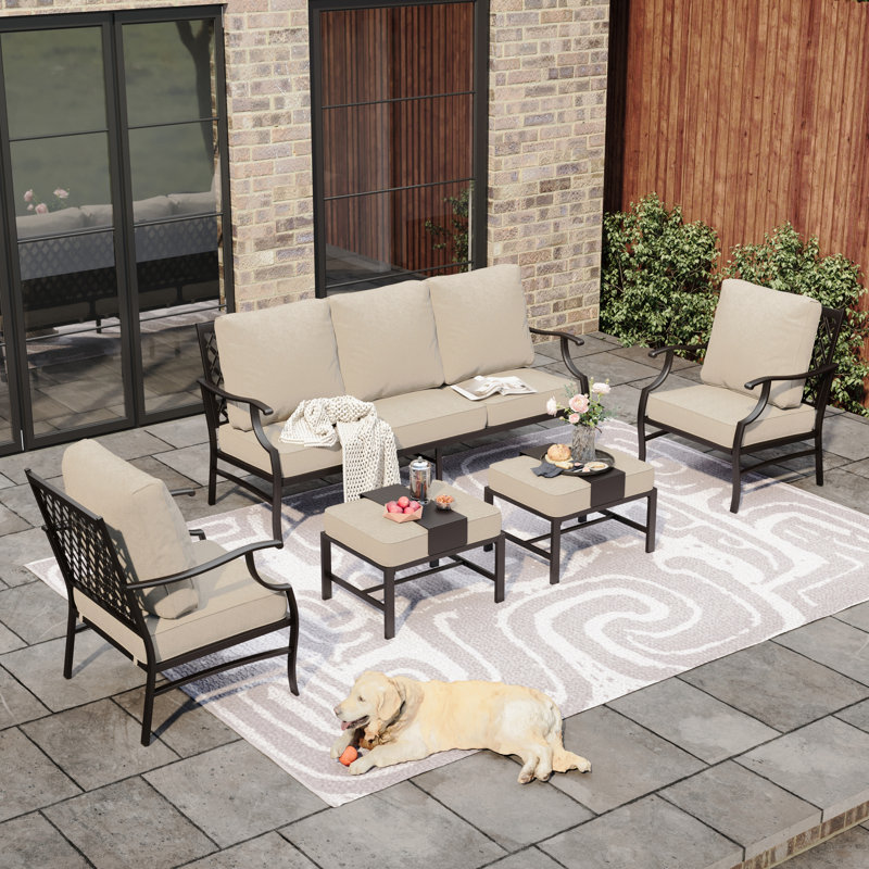 Carli Outdoor Seating Group with Cushions, Beige, No