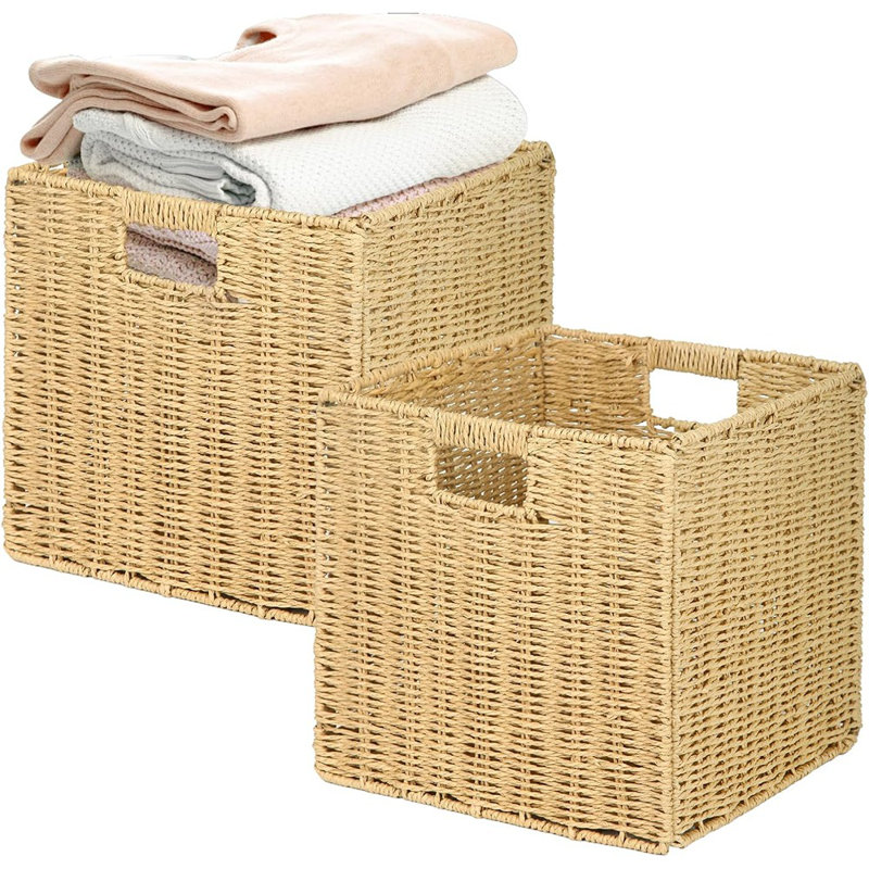 2 paniers de rangement 2 pièces avec poignées, organisateur de tablettes tissées à la main pour le rangement dans la chambre ou la maison