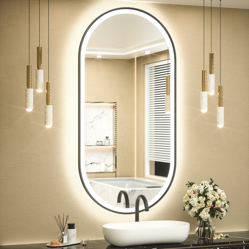 Chavira Oval Anti-Fog LED Vanity Mirror, Matte Black, 48" x 24"