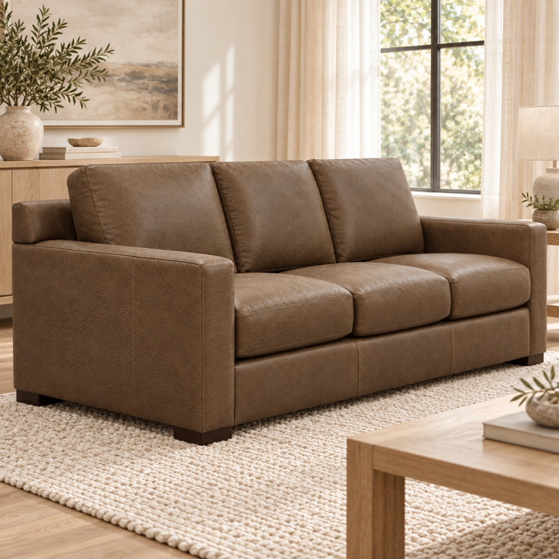 Madison Stately 100% Top Grain Leather Sofa, Made to Order, Berkshire Cocoa Mousse
