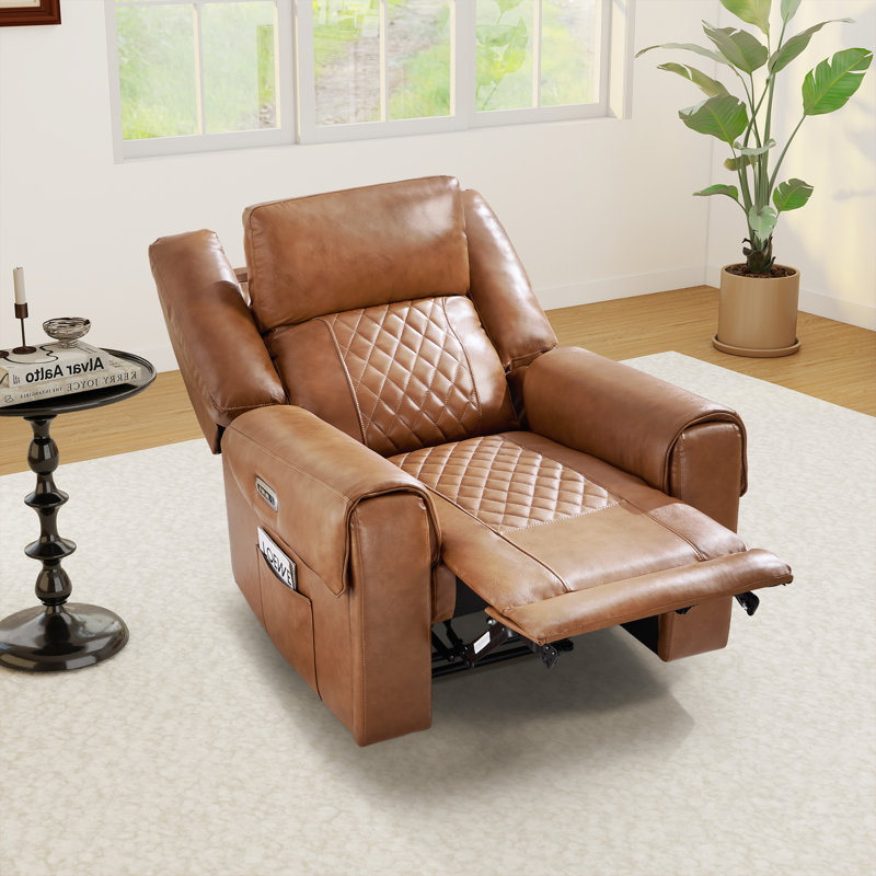 37.8" Wide Modern Top Genuine Leather Dual Motor Power Recliner With Adjustable Headrest And Cupholders (Set Of 2)