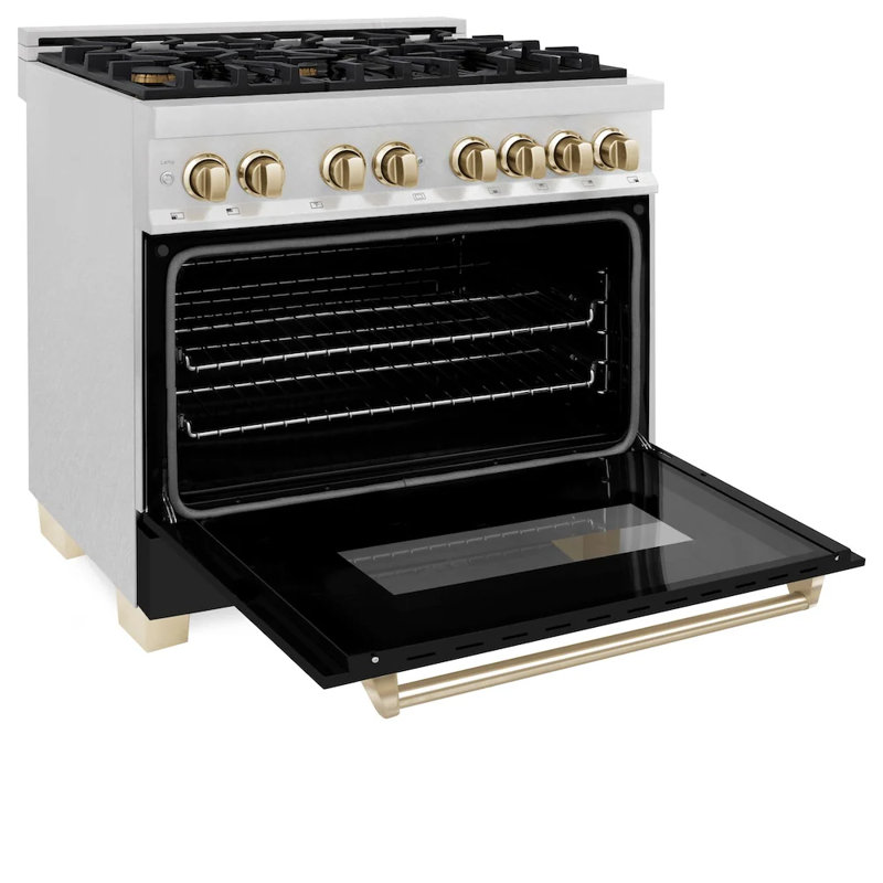 ZLINE Autograph 36" Legacy Dual Fuel Range in DuraSnow® w/ Black & Gold Accents