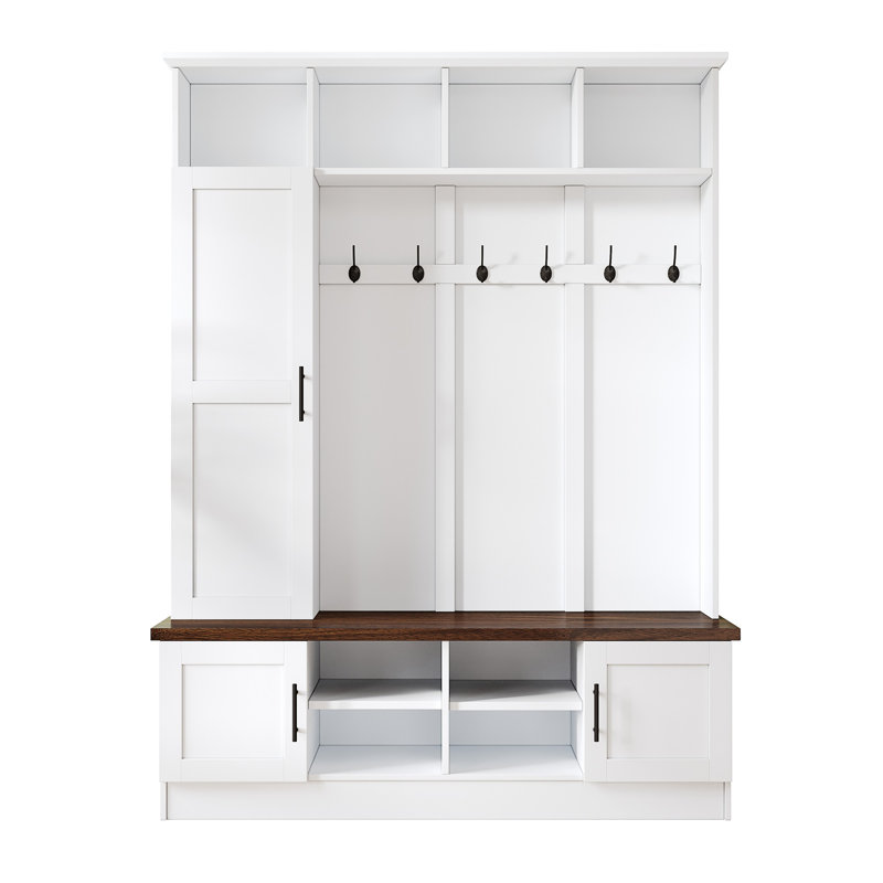 On-trend Versatile 3-In-1 Hall Tree With 6 Hooks, White/Deep Walnut