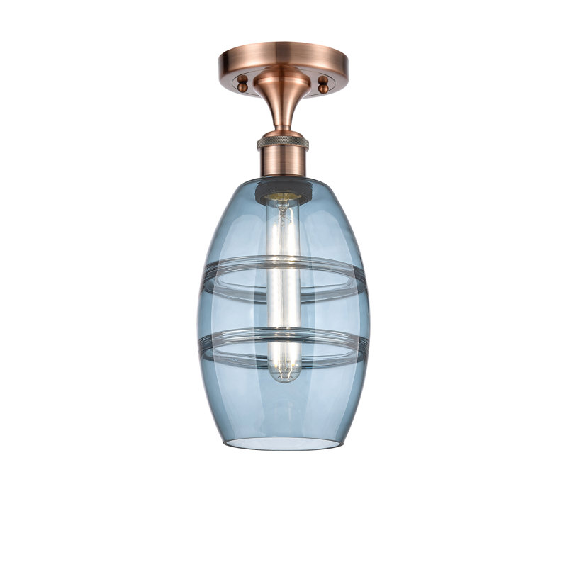 Plafonnier semi-encastré 1 lumière Ballston - Abiagael, Cuivre antique, H 9,38 po x l 5,88 po x P 5,88 po, Bleu princesse