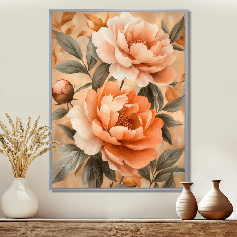 Pe pivoines Autumn Blooms Serenade II - pivoines, art mural, H 20 po x l 12 po, Reproduction avec cadre flottant
