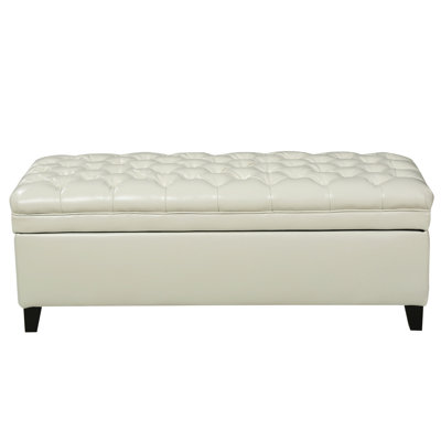 Banc de rangement avec repose-pieds Rhya, similicuir ivoire, bois brun, 50 po