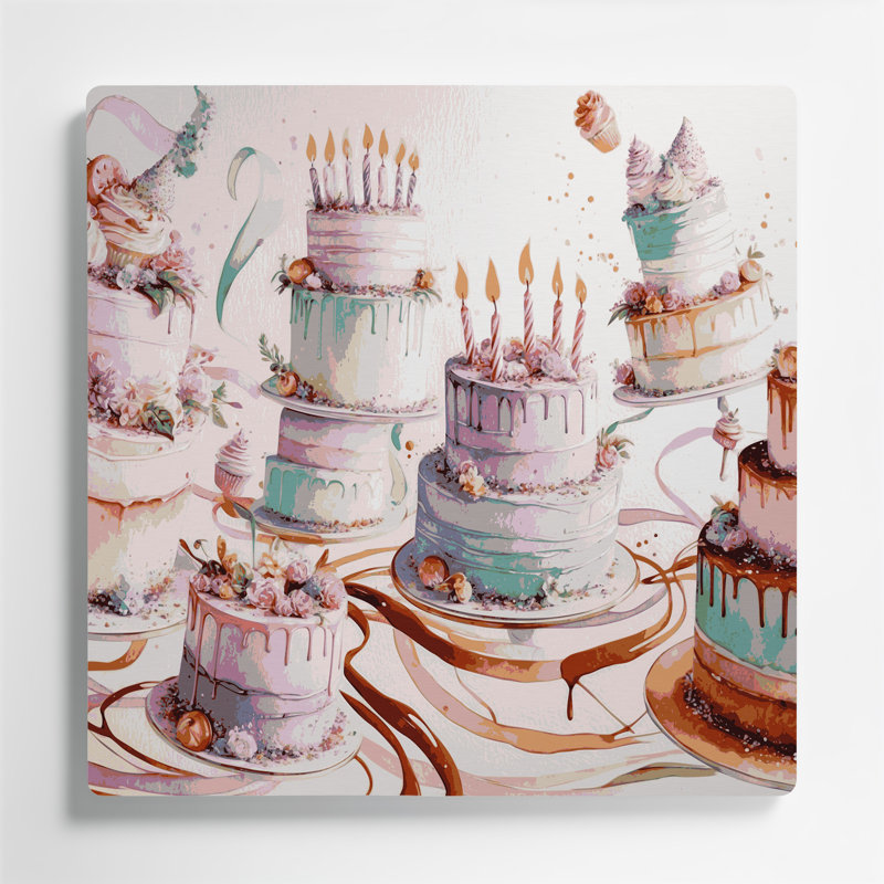 Dessert, gâteau d'anniversaire, art mural gris en métal, H 32 po x l 32 po