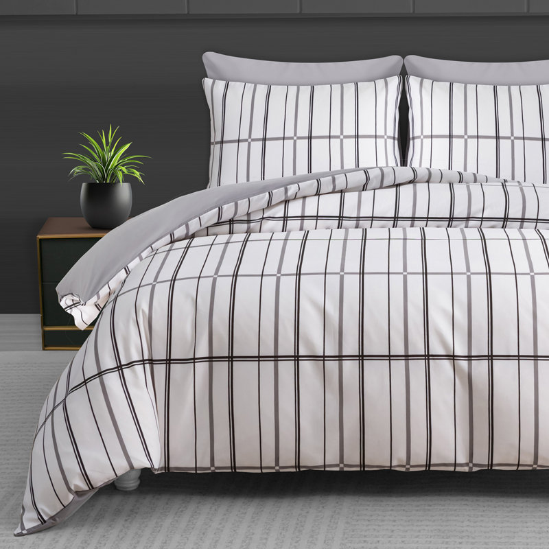 Premium Reversible Duvet Cover Set with Zipper Closure and Corner Ties, Single Duvet Cover + 1 Standard Pillowcase
