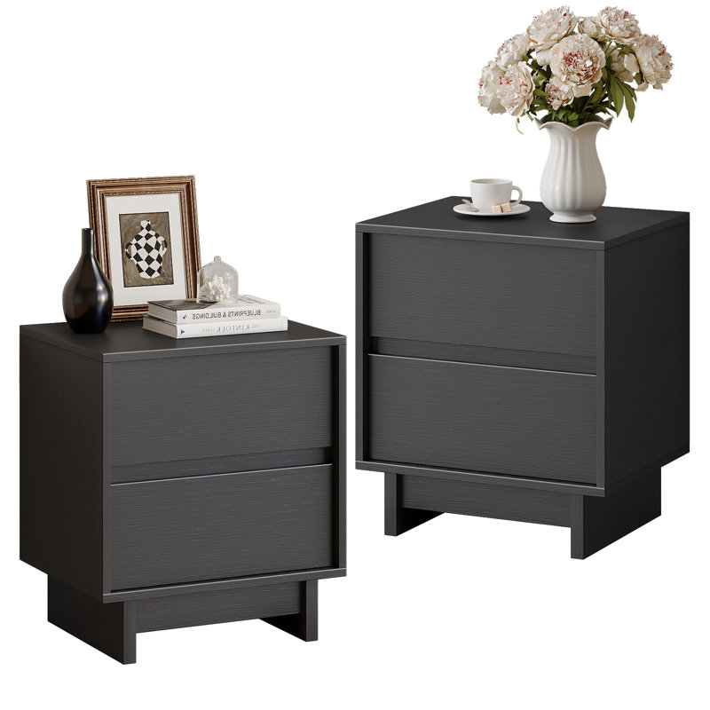 Table de bout Delano avec 2 tiroirs, table de bout avec pieds ronds pour le salon et la chambre à coucher, Noir