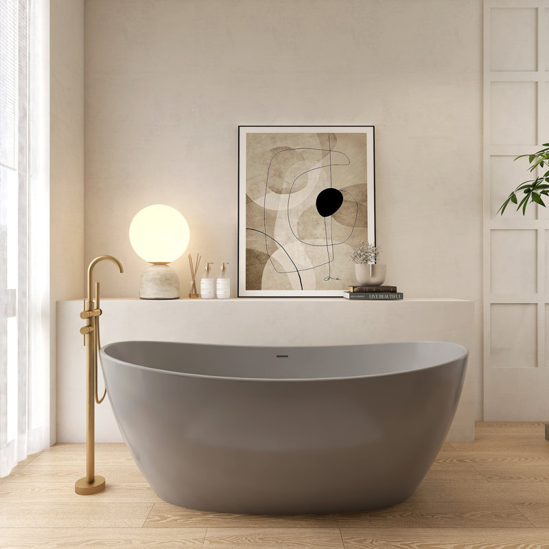 Baignoire de trempage autoportante 64,96 po, Gris clair