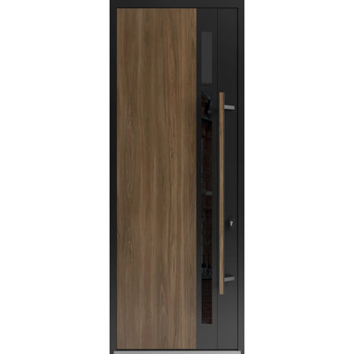 Front Exterior Prehung Steel Door / Dekton 0163 Venezia Noce / Entry Metal Modern Painted W36" x H96" Left hand Inswing
