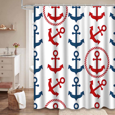 Rideau de douche imperméable à motif nautique avec 12 crochets