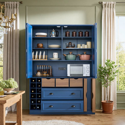 Large Farmhouse Kitchen Pantry Cabinet With Power Outlet & Adjustable Shelves