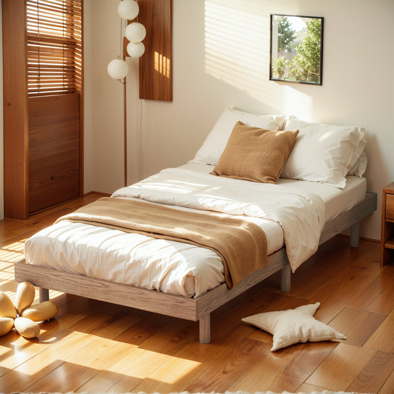 Sleek Modern Floating Platform Bed Frame, Walnut, Twin