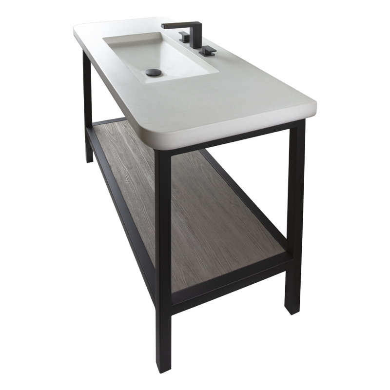 Newterra Concrete Handmade Rectangular Console Bathroom Sink, Widespread, Sand
