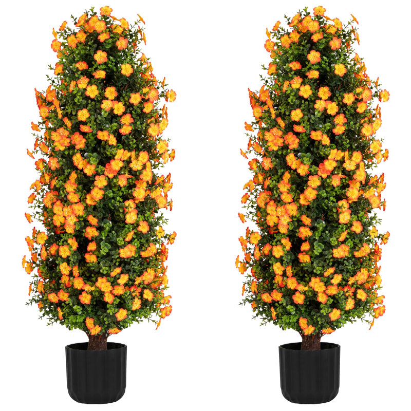 38 po en fausse fleur de prunier en pot (ensemble de 2), Orange