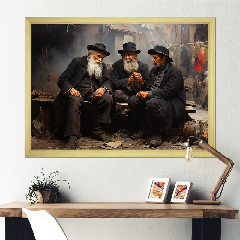 Judaïsme dévotion III sur toile, Cadre doré simple, H 24 po x l 32 po x P 1 po