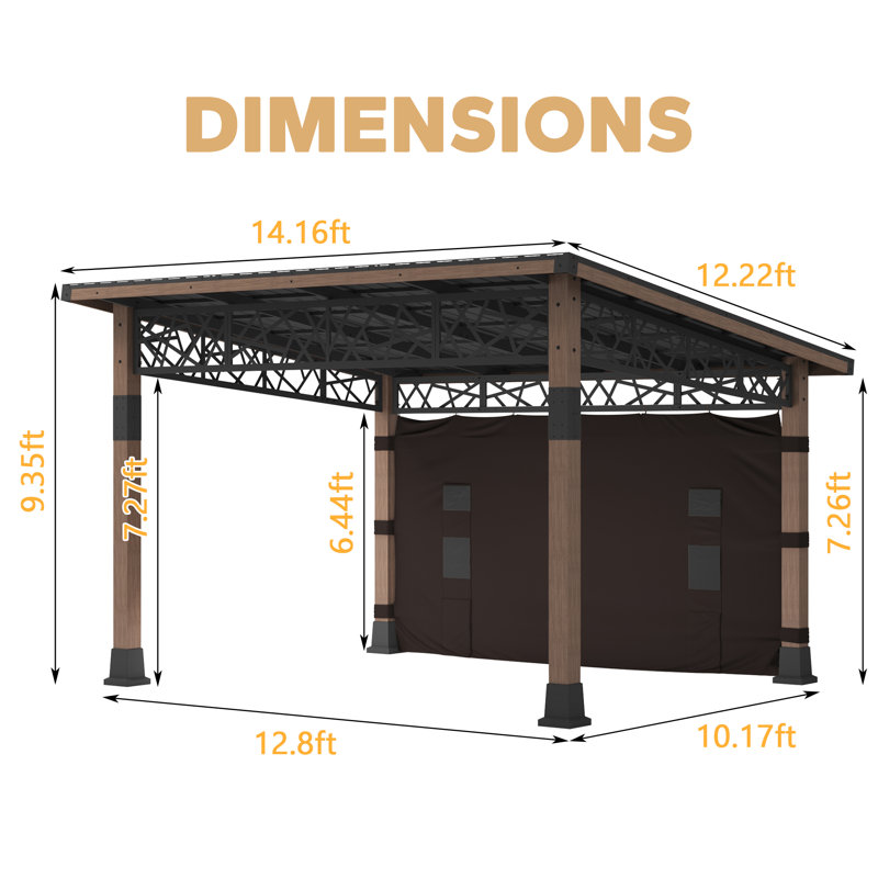 12FT.X 14FT.Outdoor Wooden Gazebo With Sloping Roof
