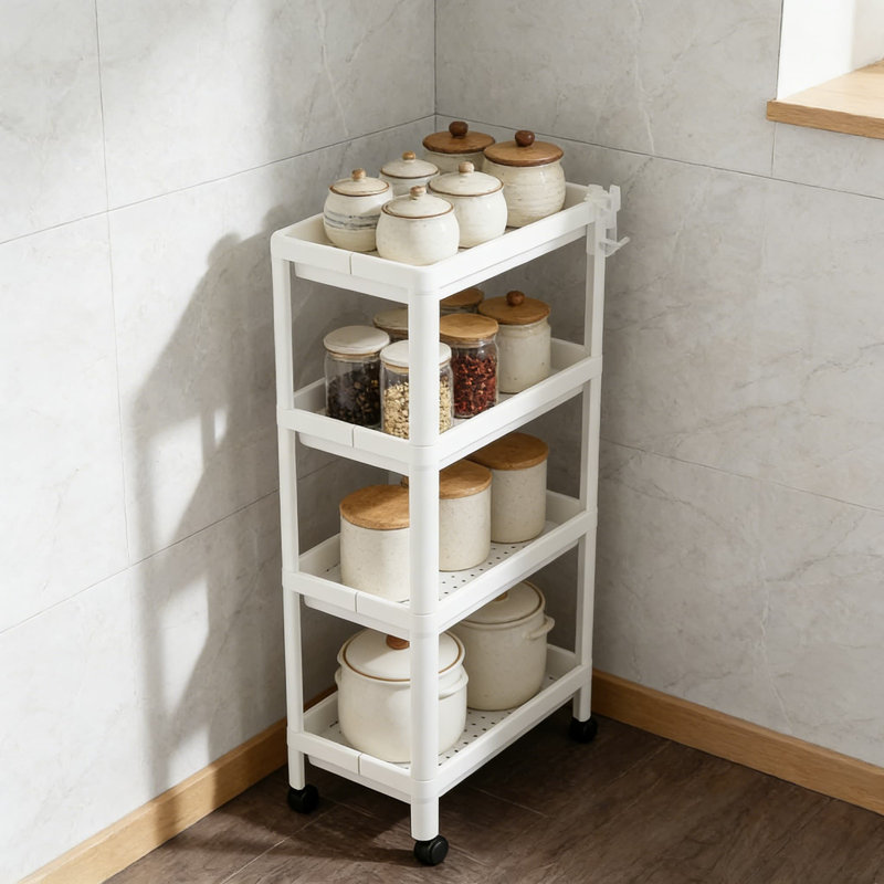 Chariot à linge extensible mince avec roulettes, chariot de rangement roulant à 4 niveaux pour entre laveuse et sécheuse, rangement à largeur réglable pour salle de lavage, salle de bain ou cuisine