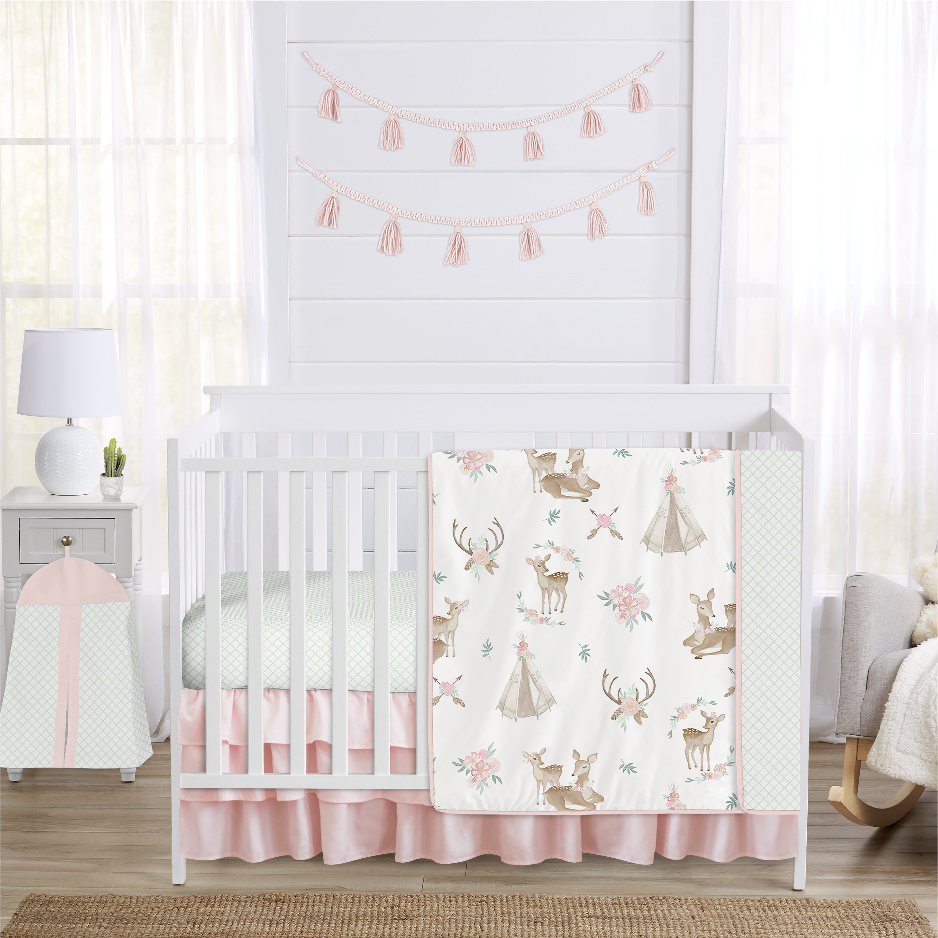 Sweet Jojo Designs Deer Floral 4 Piece Crib Bedding Set & Reviews