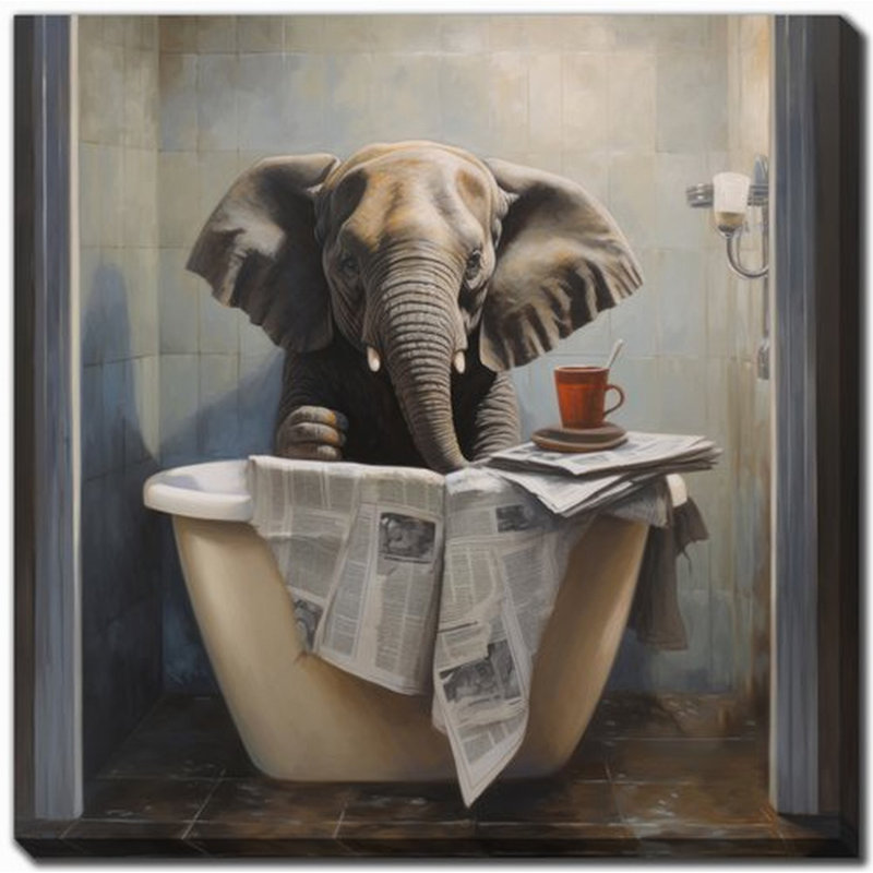 «Bathroom Jungle Joy Elephant», art sur toile, H 16 po x l 16 po