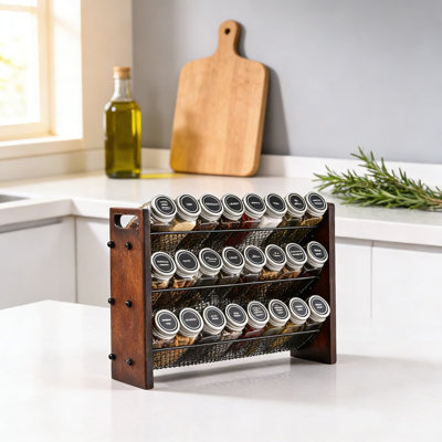 3-Tier Wooden Spice Rack Organizer With 24 Glass Jars & 180 Labels, Inclined Cabinet Or Wall Mount Spice Jar Storage For Kitchen, Pantry, Countertop