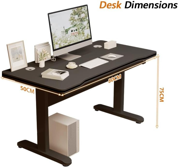 HDHNBA 80cm Modern Solid Wood Computer Desk Stable T Shaped Metal Frame Waterproof Workstation, L: 80cm / W: 50cm / H: 75cm