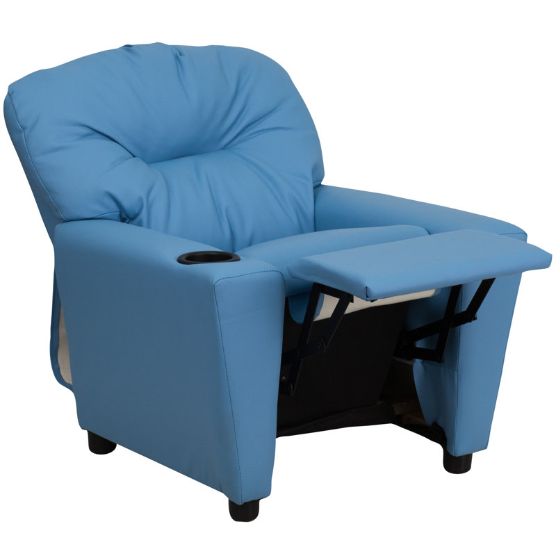 Contemporary Kids Recliner with Cup Holder, Vinyl - Light Blue
