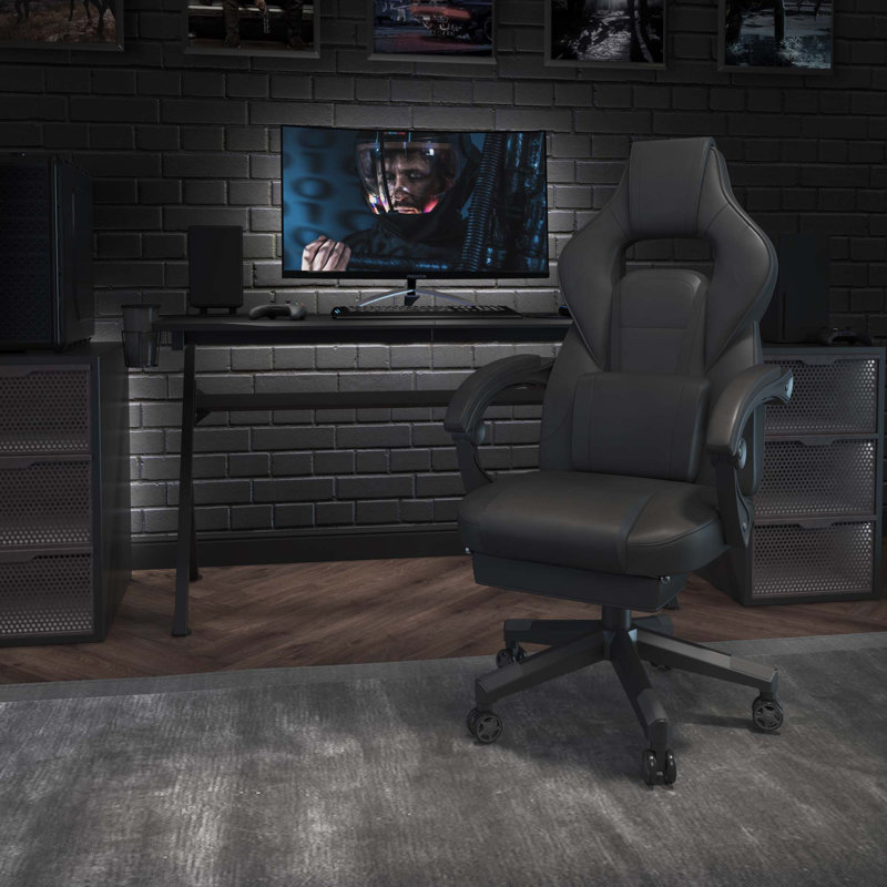 Fauteuil de jeu et de course ajustable en similicuir ajustable, Gris foncé