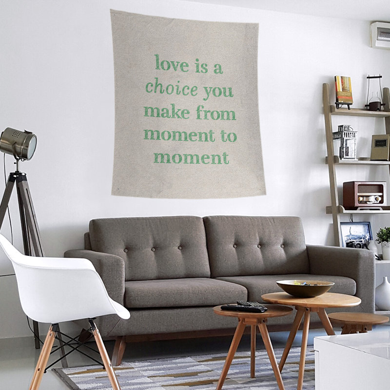 Tapisserie de polyester, l’amour d’écriture est un choix de citation, H 27,5 po x l 37,5 po, Blanc / Vert