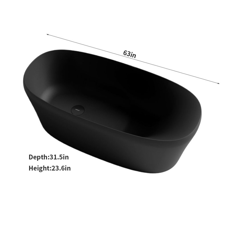 63'' W 23.6'' H Tub & Shower Kit, Black