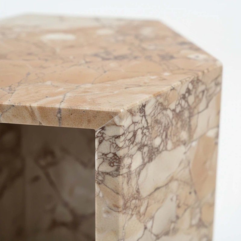 Table d'appoint en marbre naturel, table de bout hexagonale avec finition polie, socle en pierre géométrique moderne et table de chevet pour le salon