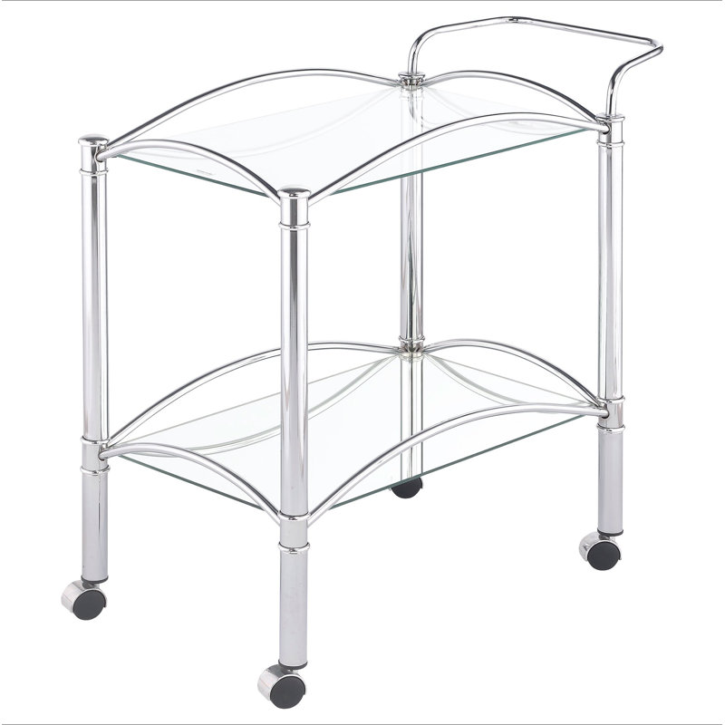 Porch & Den 2-Tier Rectangular Glass Shelf Metal Bar Cart
