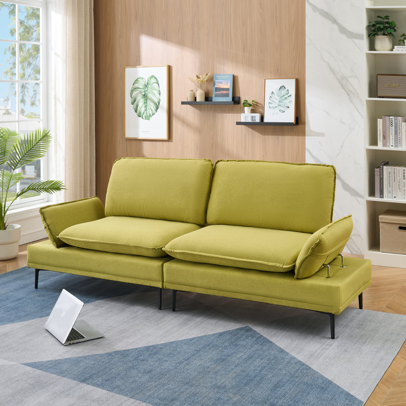 90.55" Woven Polyester Blend Sofa, Green Polyester Blend