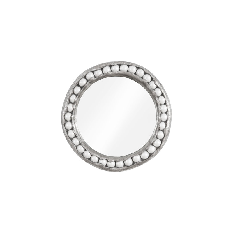 Pearl Mirror, Round, Silver Leaf