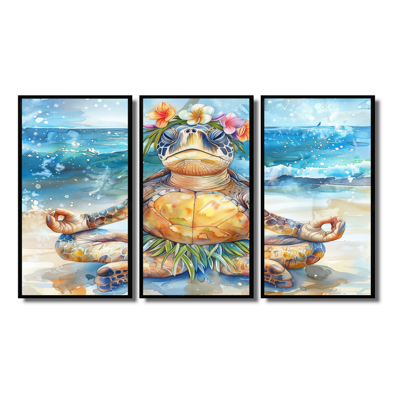Ensemble d'art mural Saligurar - Tortue, H 28 po x l 36 po x P 1 po, Toile avec cadre flottant noir