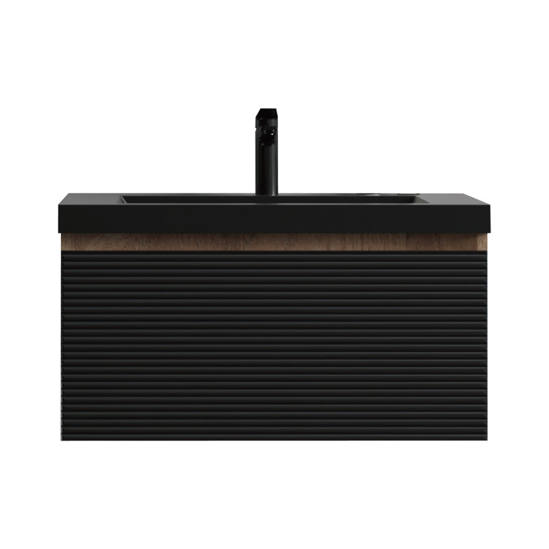 Meuble-lavabo flottant mural Tona CRUIS avec rangement surdimensionné et meuble-lavabo minimaliste intégré en résine, 30"