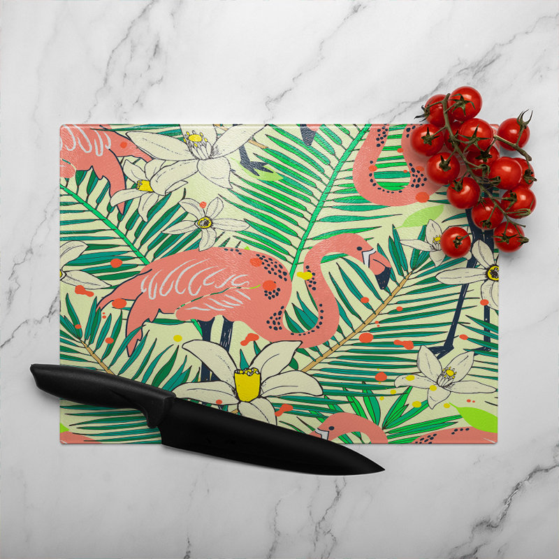 Palm leaves Designer Glass Chopping Board, 28cm L x 20cm W
