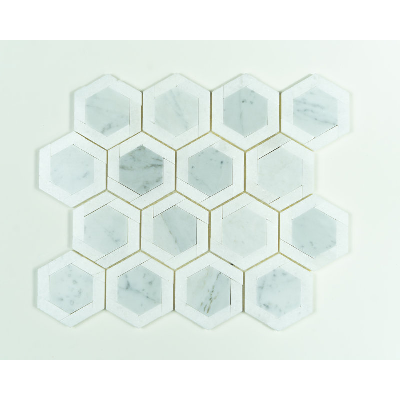 MOSAIQUE HEXAGONNE CARRara BLANC ET GRIS CLAIR (10 TUILES PAR BOÎTE)