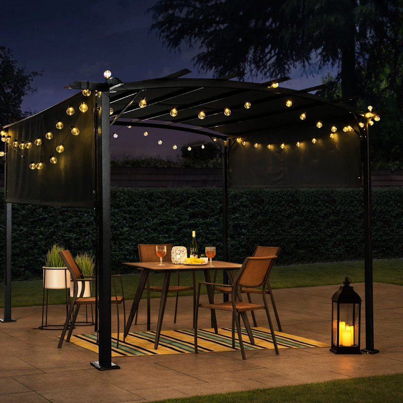 Pergola d'extérieur 12 x 9 pi avec abat-jour rétractable - Structure en acier pour les pique-niques et les rassemblements dans la cour