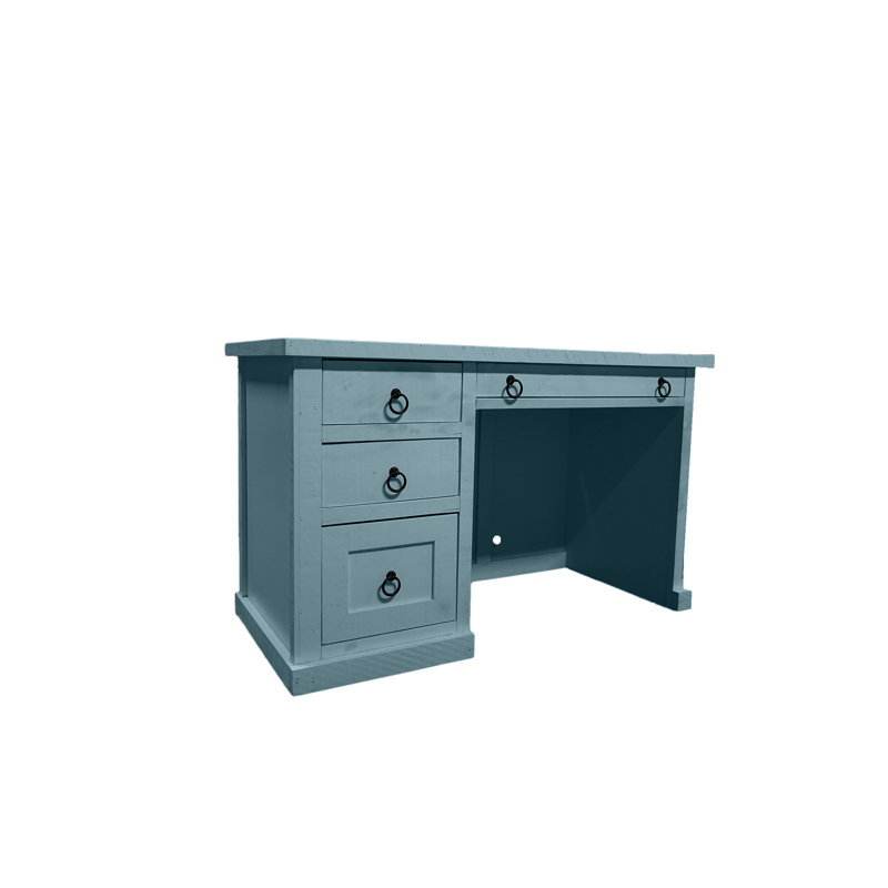 Rustic Single Pedestal Computer Desk, Blue