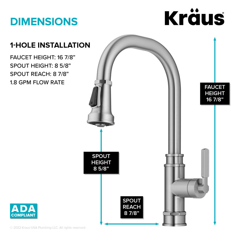 Allyn Transitional Industrial Pull-Down Single Handle Kitchen Faucet, Silver