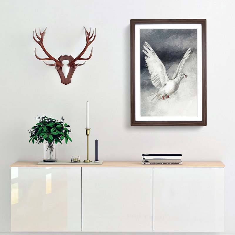Flying Dove - Framed Print, 65cm H x 48cm W x 2cm D, Walnut Framed