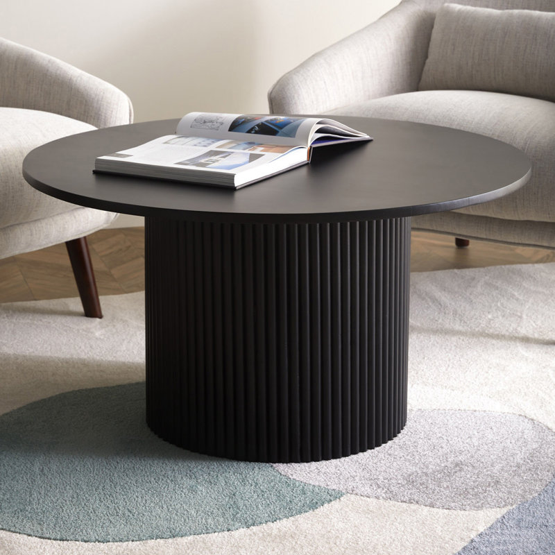 Pedestal Wood Round Coffee Table, 45cm H x 90cm W x 90cm D, Black